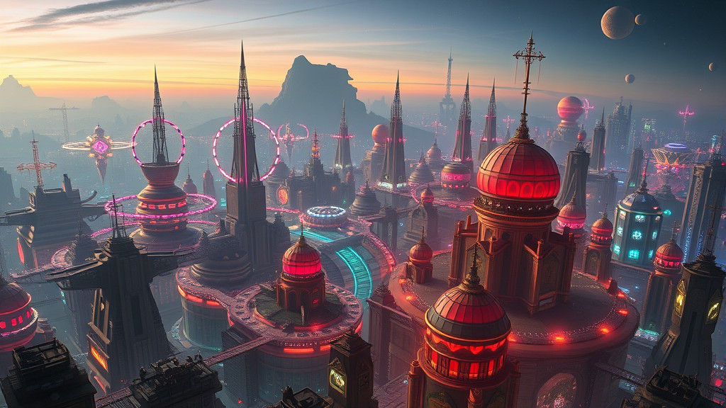 Futuristic Alien Cityscape: Digital Art in Cyberpunk Style