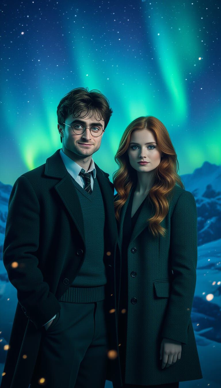 Exploding Aurora Scene with Figures in Hyperrealistic 3D