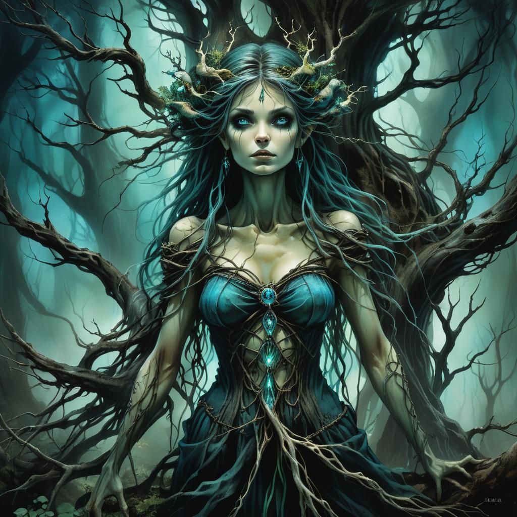 Fairy witch in the style of Luis Royo and Milo Manara