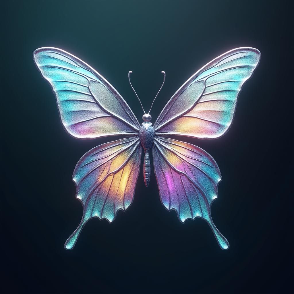 Iridescent Butterfly with Silver Wings, Matte Painting