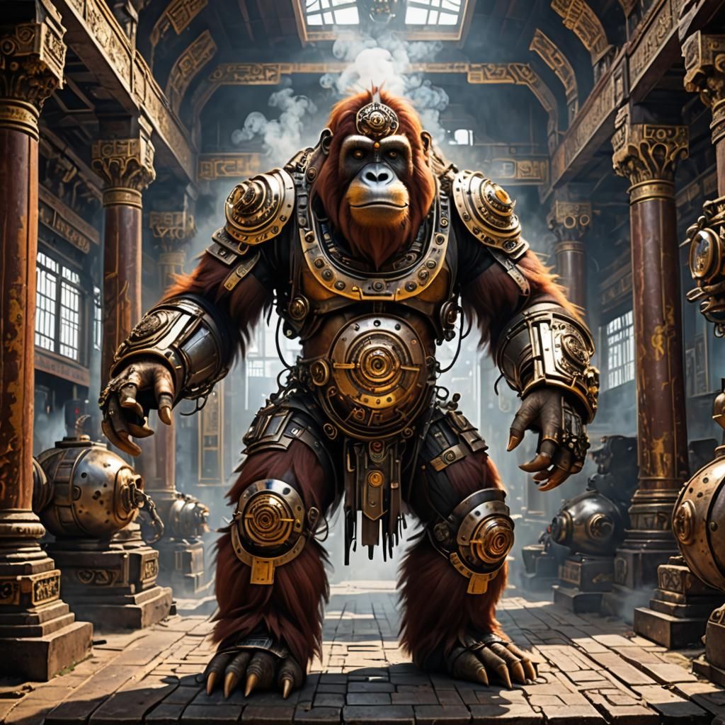 Steampunk Cyber Orangutan in Ancient Temple