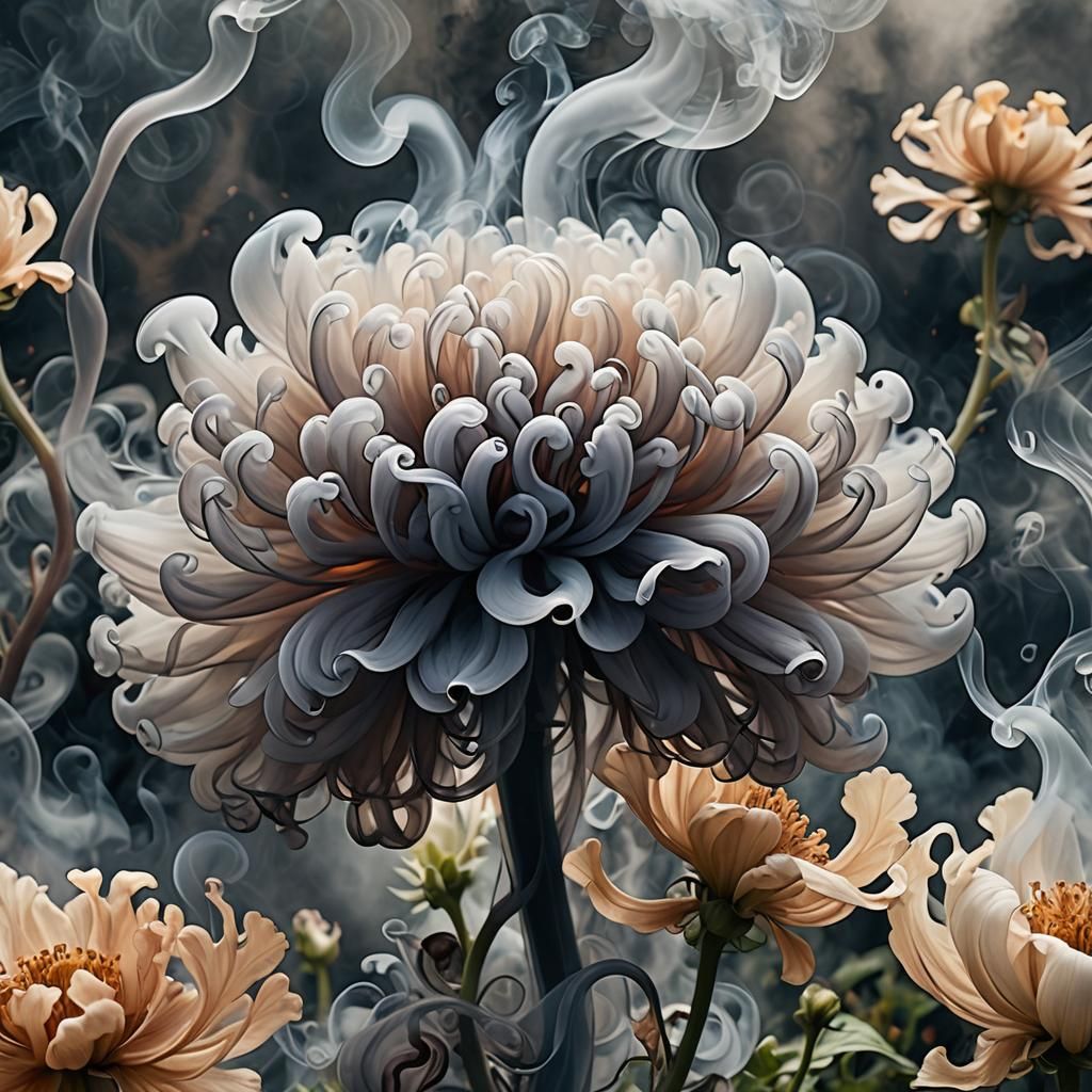 Surreal Smoky Botanical Flower in Dreamlike Style