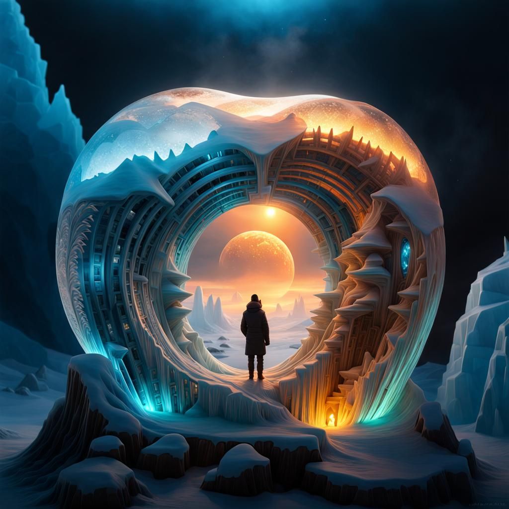 Arctic Tundra Ice Sculptures in Dark Surrealism