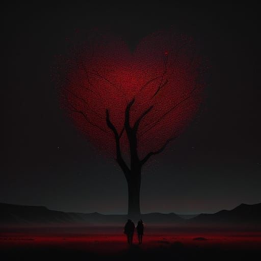 Dark Burgundy Hearts in Cosmic Void