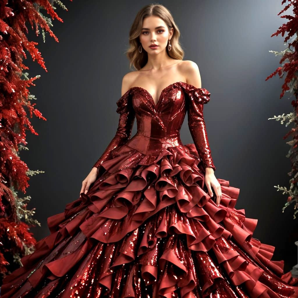 Glamorous Deep Red Sequined Gown