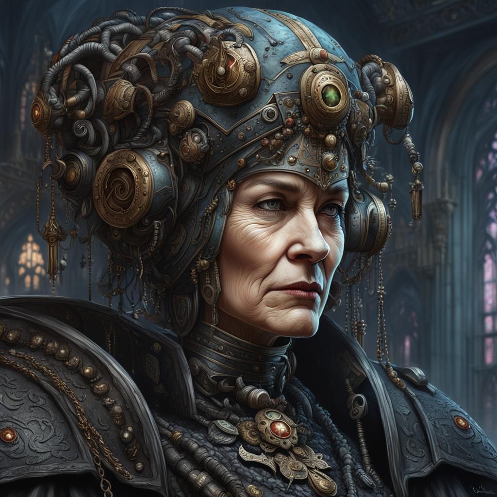 Gothic Cyberpunk Maiden Portrait in Digital Painting