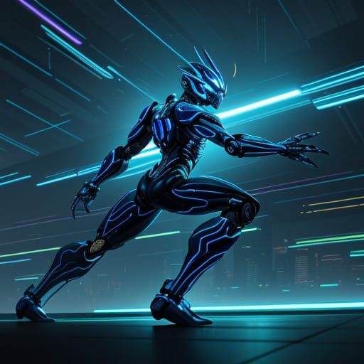 Surreal Futuristic Robot Performs Dynamic Dance in Neon-Lit...