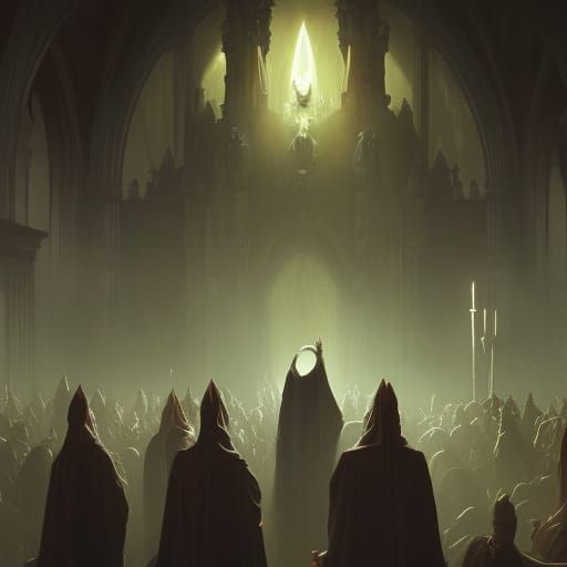 Undead Priest and Disciples in Dark Fantasy Style