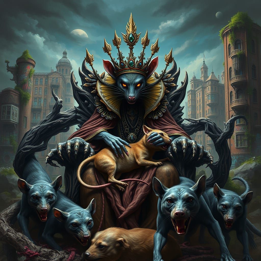 Rat Queen Devours Foes in Ruined City