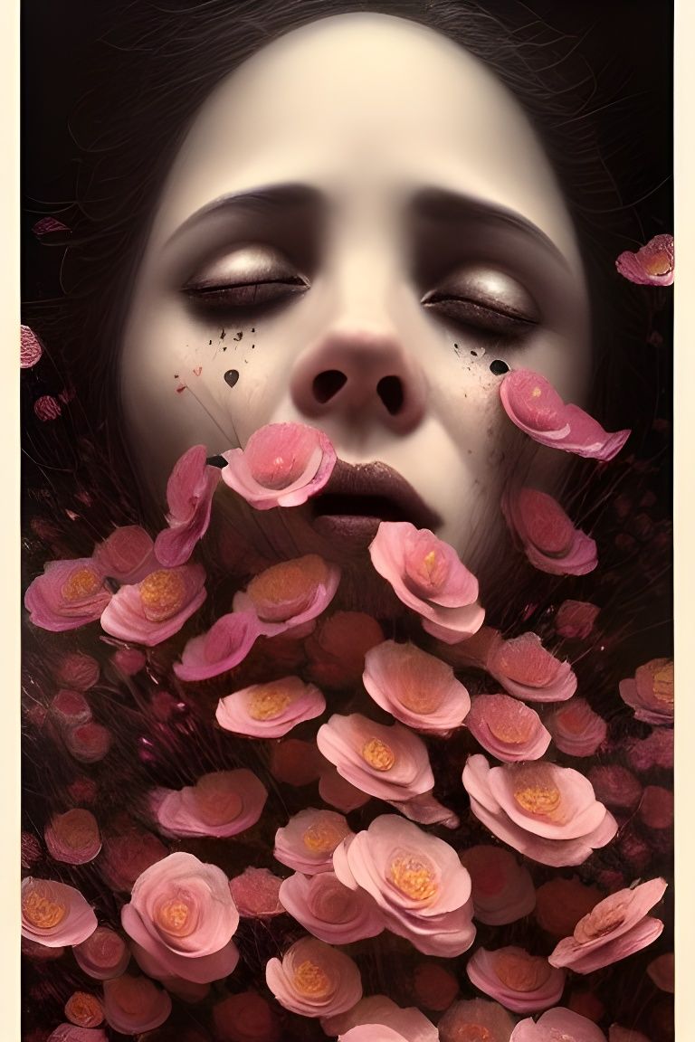 Woman Turning into Flowers: Macabre Concept Art