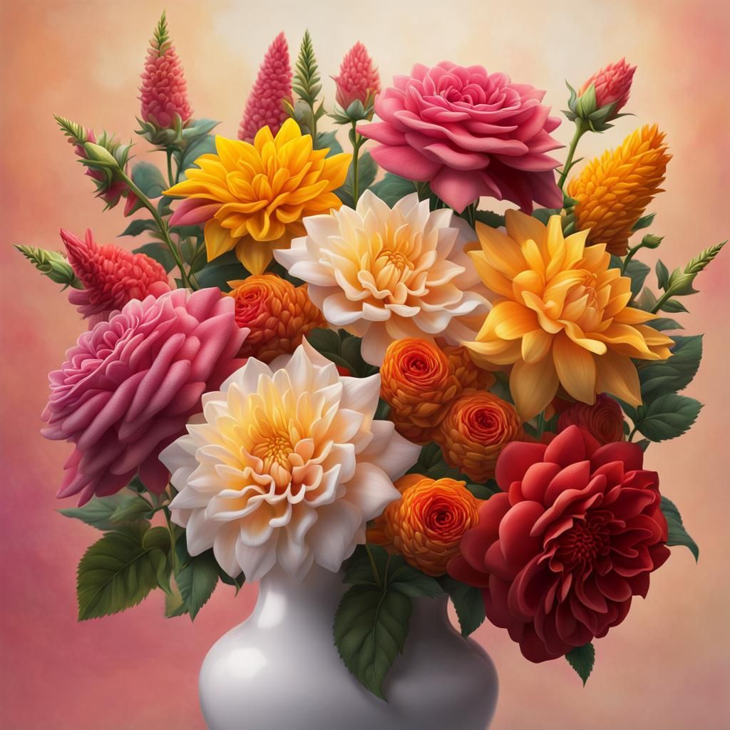 Vibrant Floral Bouquet in Hyperrealistic Splash Art