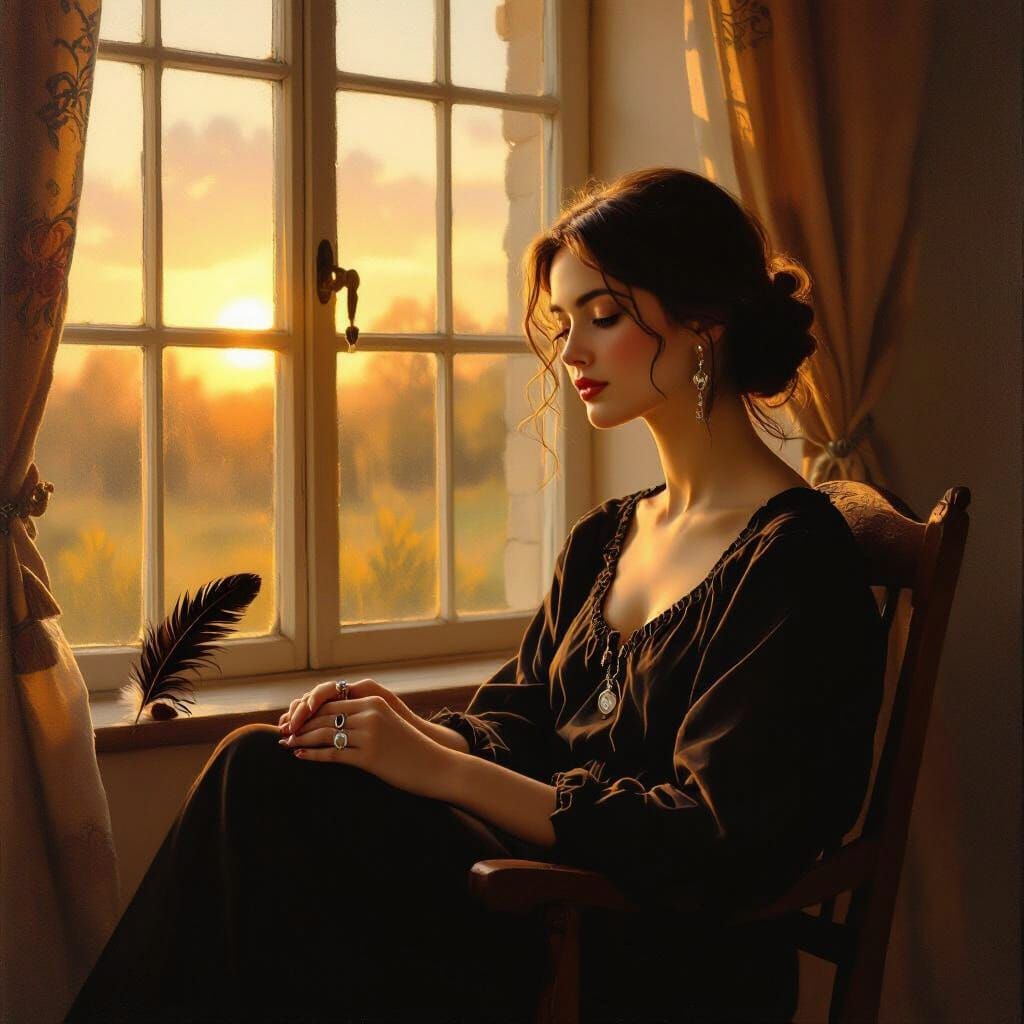 Woman in Golden Light: Serene Classical Painting