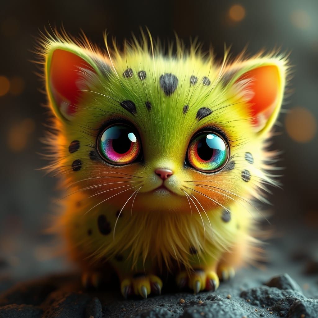 Whimsical Kiwi Kitten in Vibrant Fuzzy Kiwi Form