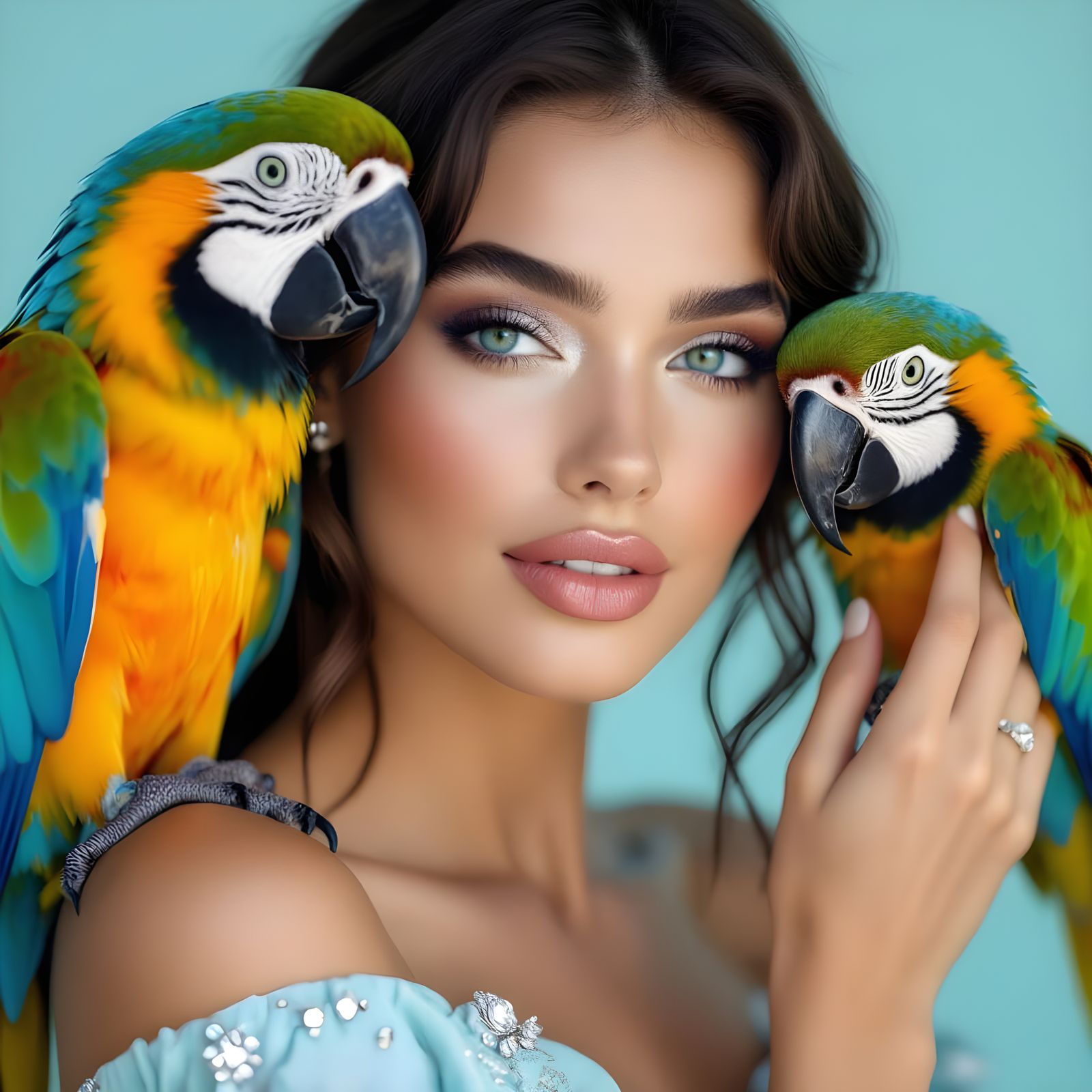 Fashion Editorial Portrait of Woman with Parrot