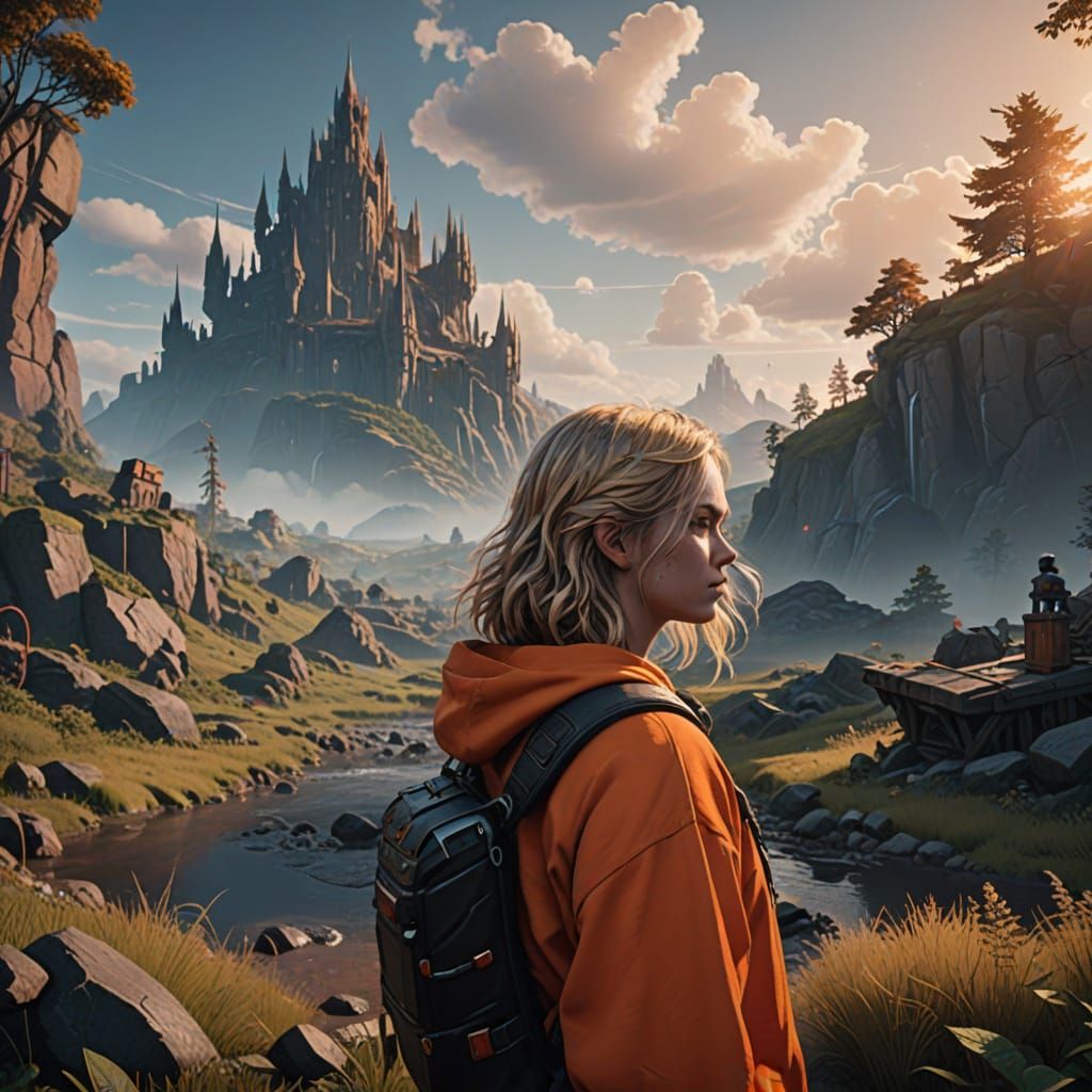 Fantasy Girl in Vibrant Landscape