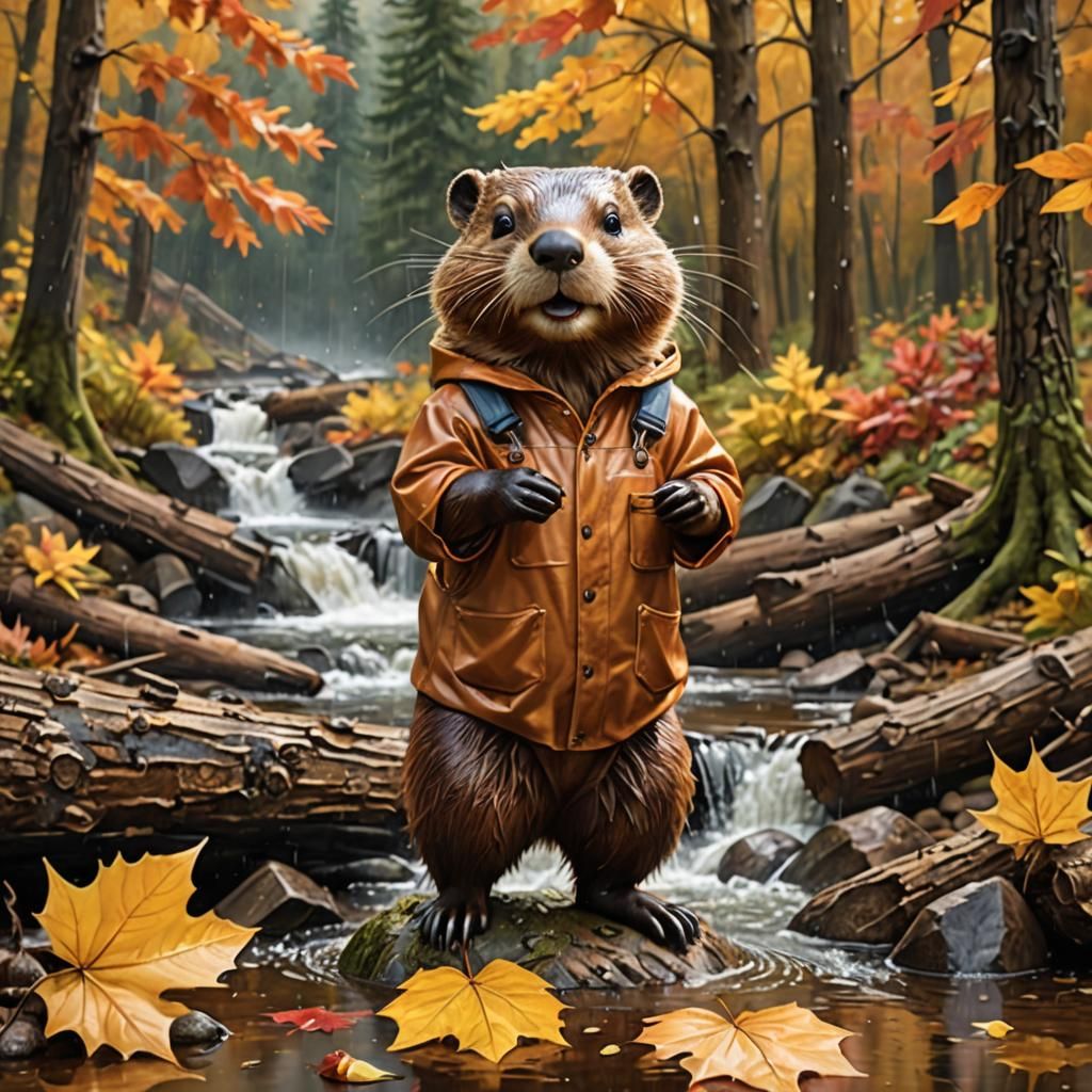 Beaver Dancing in Autumn Rain: A 3D Digital Art Masterpiece