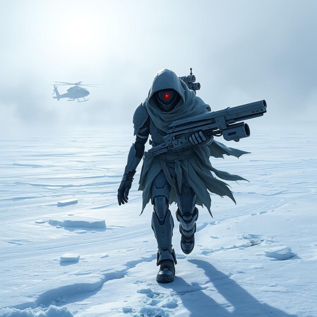 Cybernetic Warrior in Frozen Wasteland