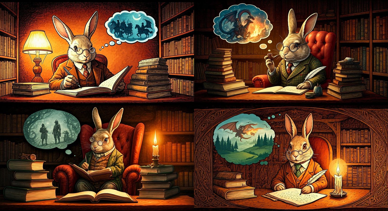 Rabbit as Tolkien Daydreams of Knights, Rackham Style