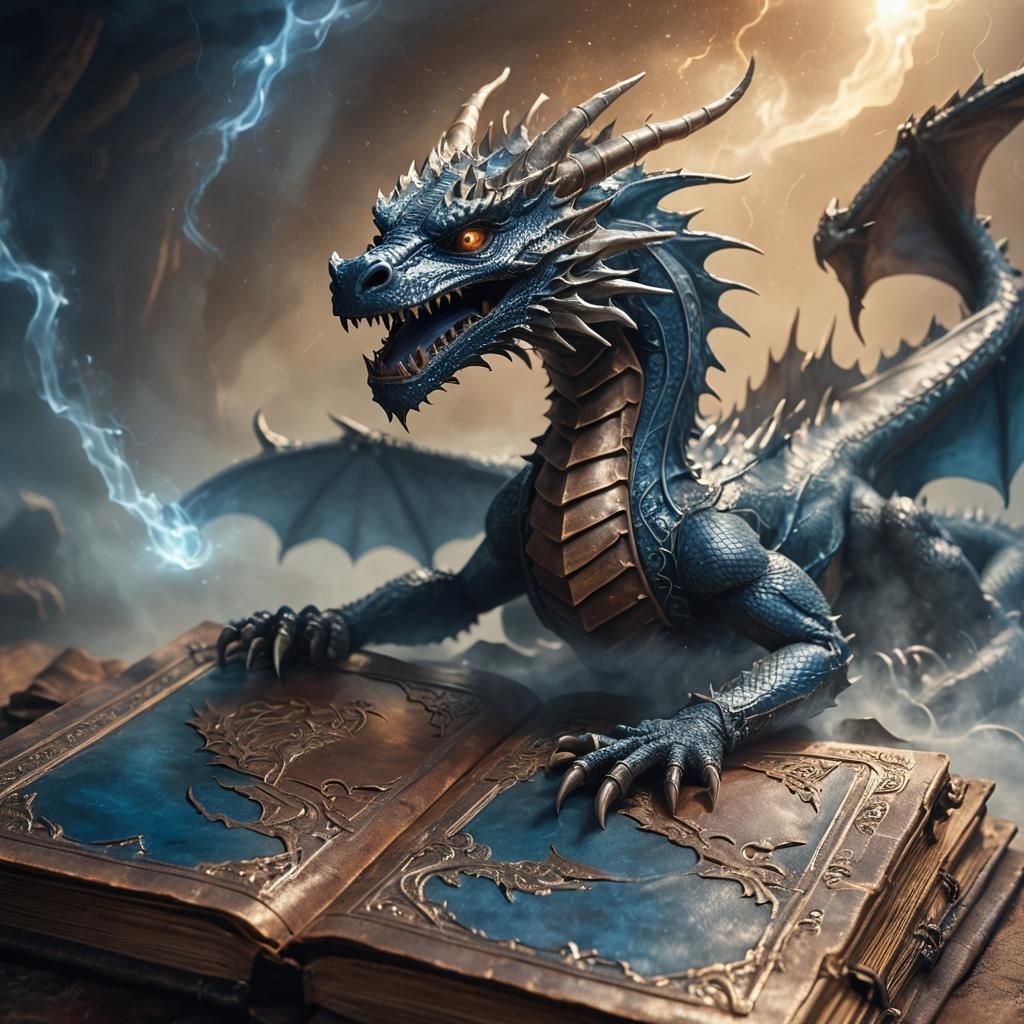 Dragon Emerges from Ancient Magic Book in Digital Art