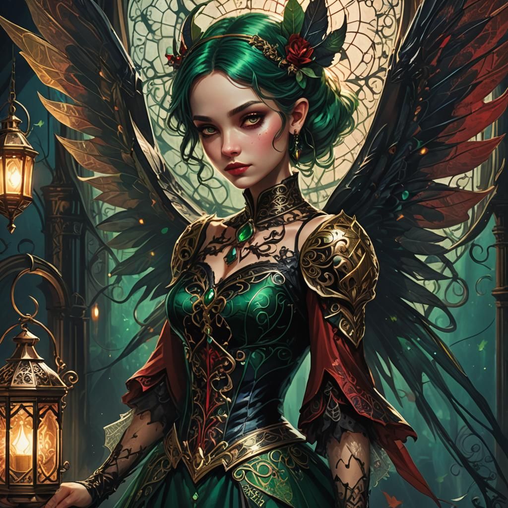 Gothic Tinkerbell with Devil Wings: Fantasy Art