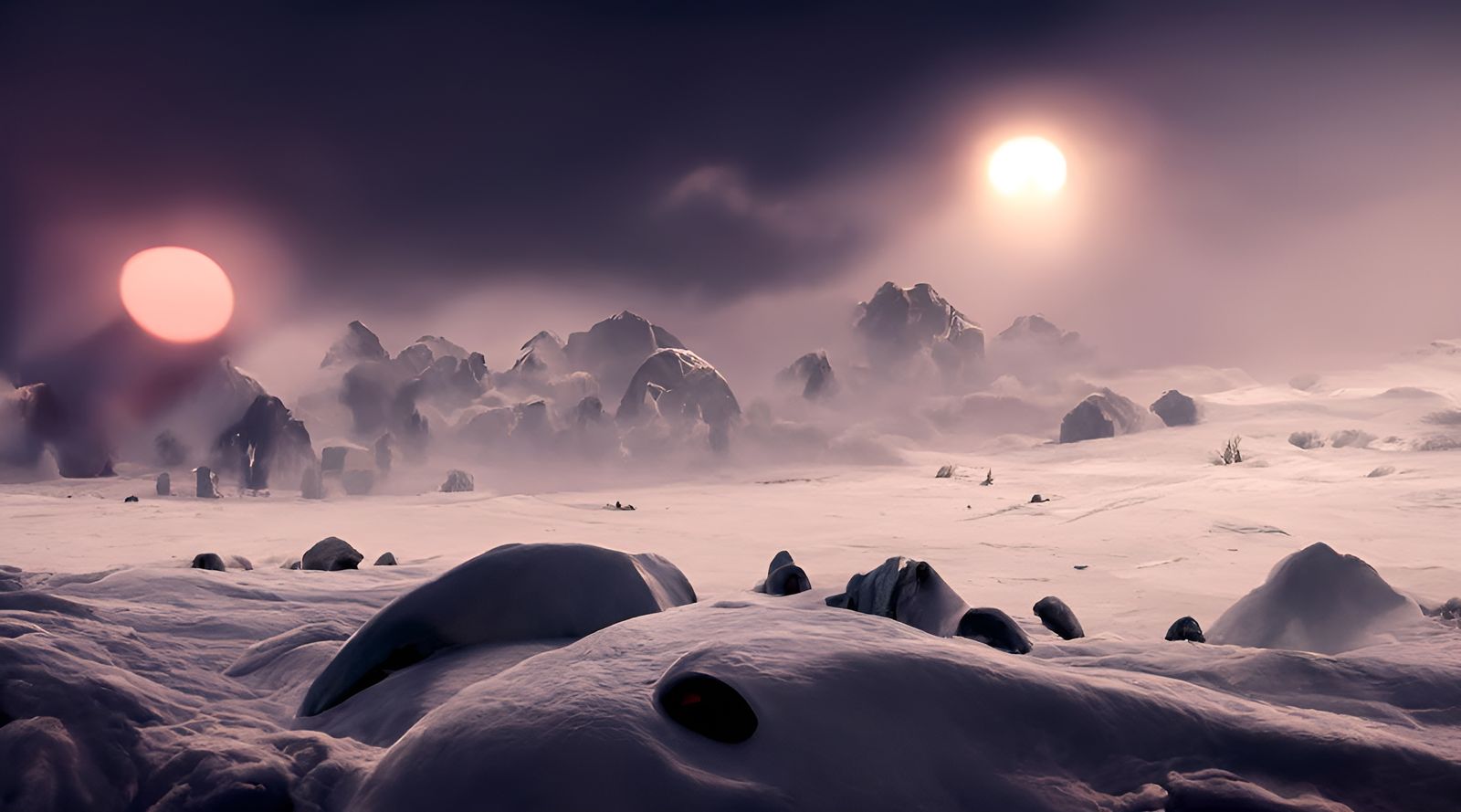 Alien Planet Winter Landscape in Ghibli Style