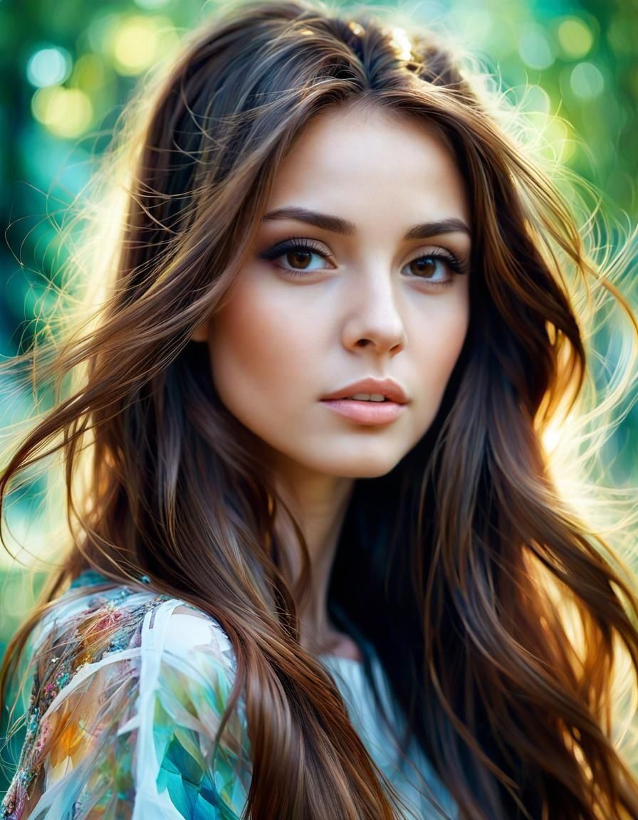 Beautiful Girl Portrait in Park, Hyperdetailed