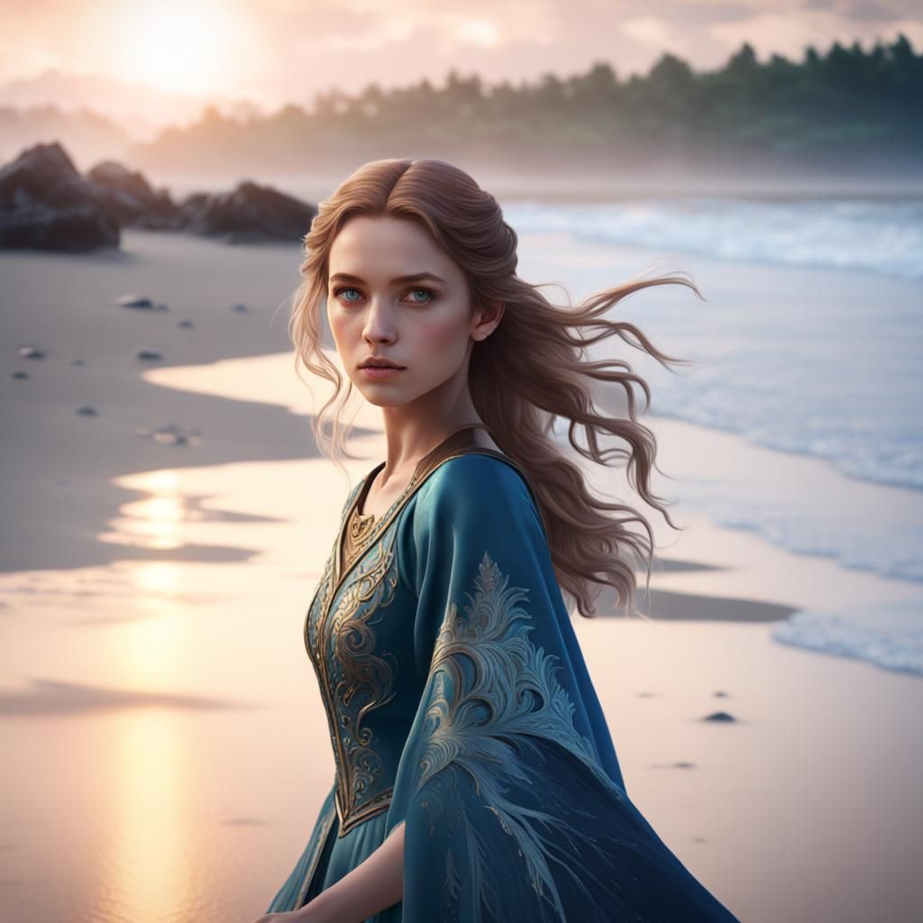 Girl on Beach: Detailed Matte Painting
