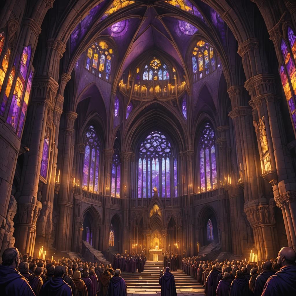 Solemn Choir in Cathedral Cave: Dark Fantasy Art