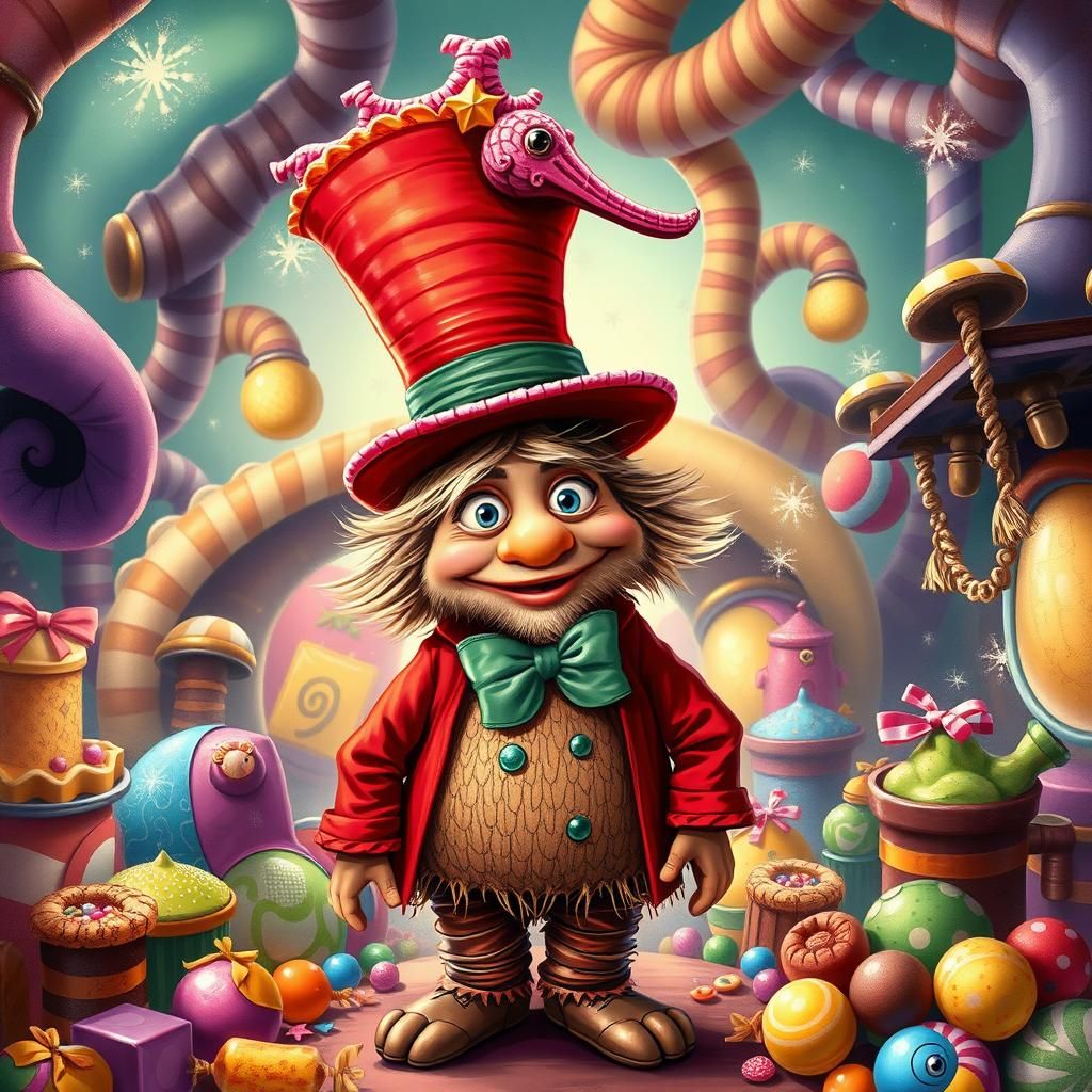 Oompa Loompa in Chocolate Factory, Whimsical Illustration