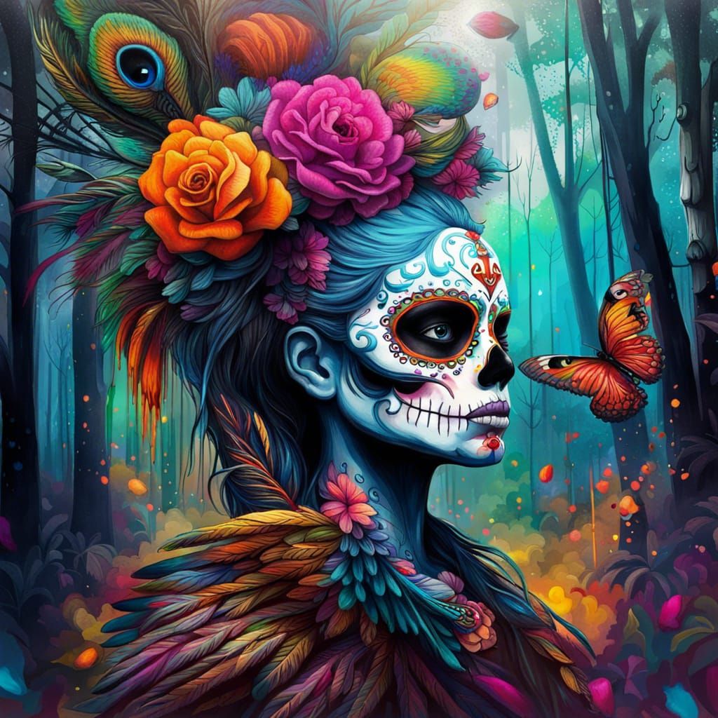 Día de los Muertos Peacock Forest in Graffiti Art