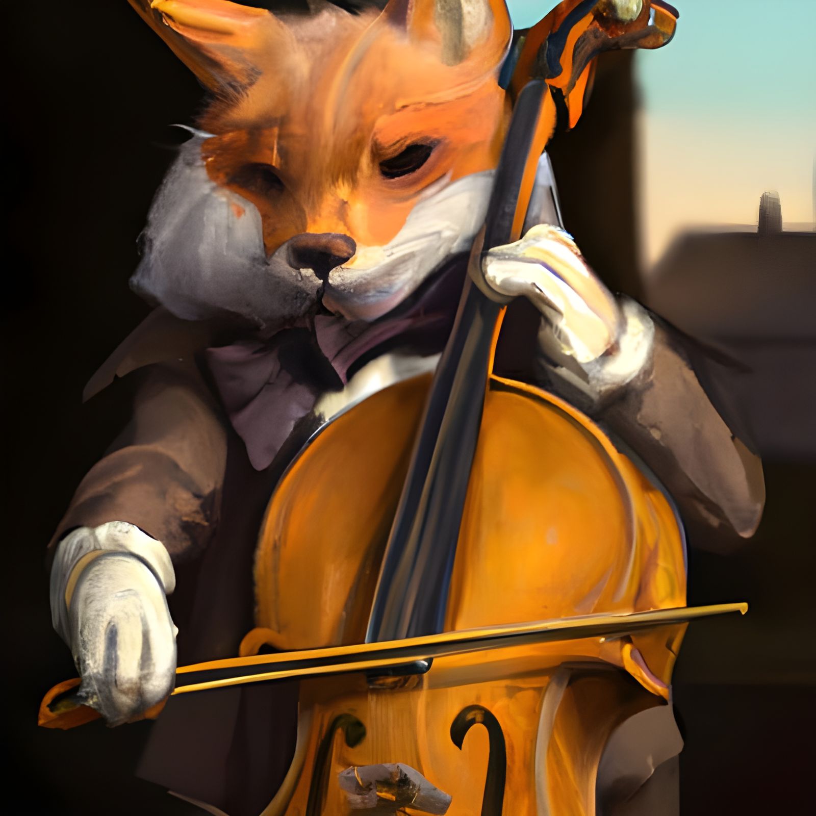 Victorian Fox Playing Cello, Digital Art