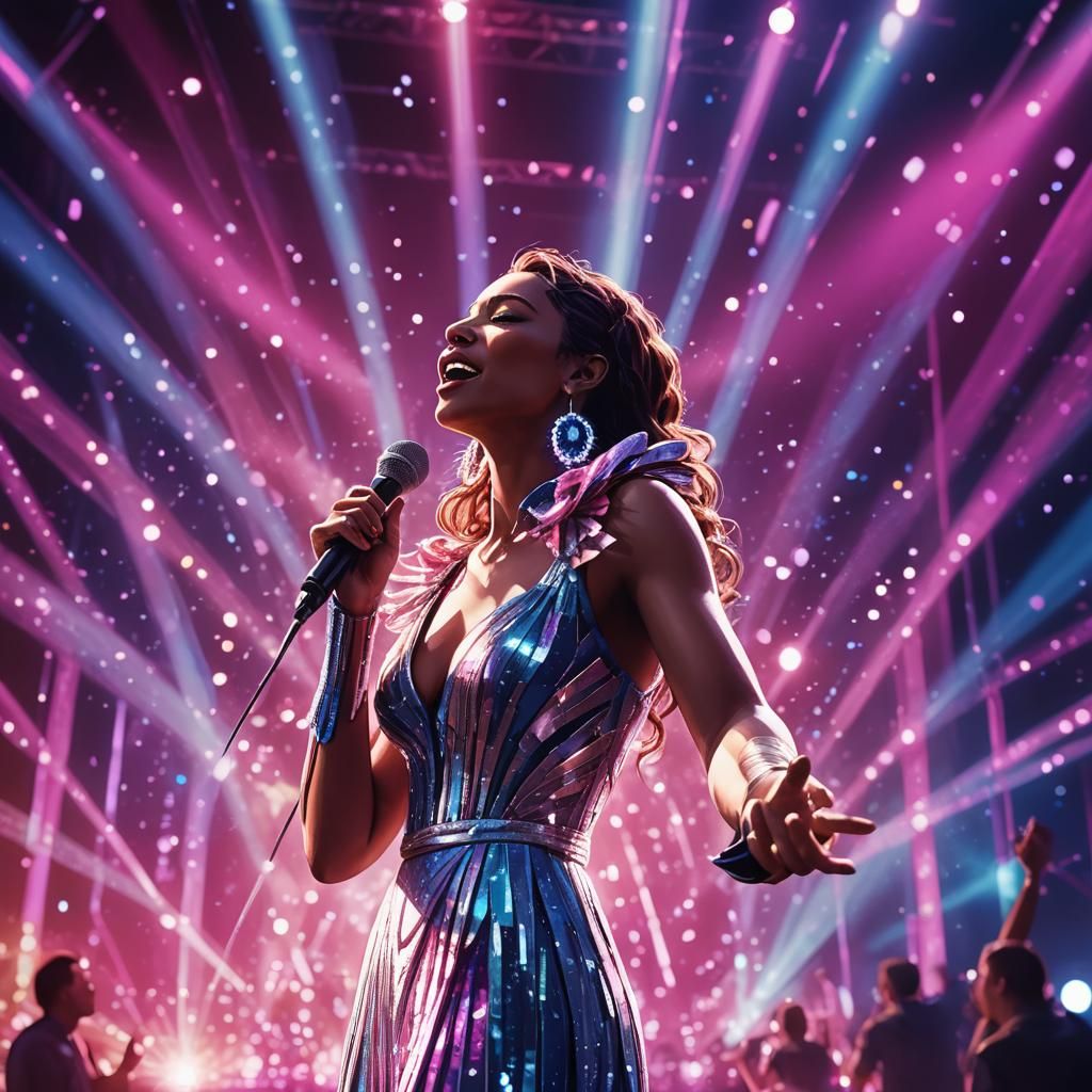 Singer on Stage with LED Backdrop in Digital Painting