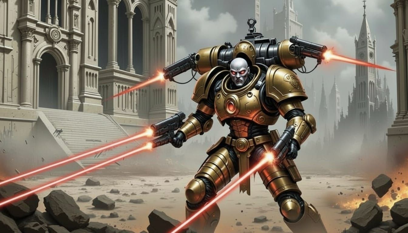 Warhammer 40K Soldier Defends Against Chaos Spawn