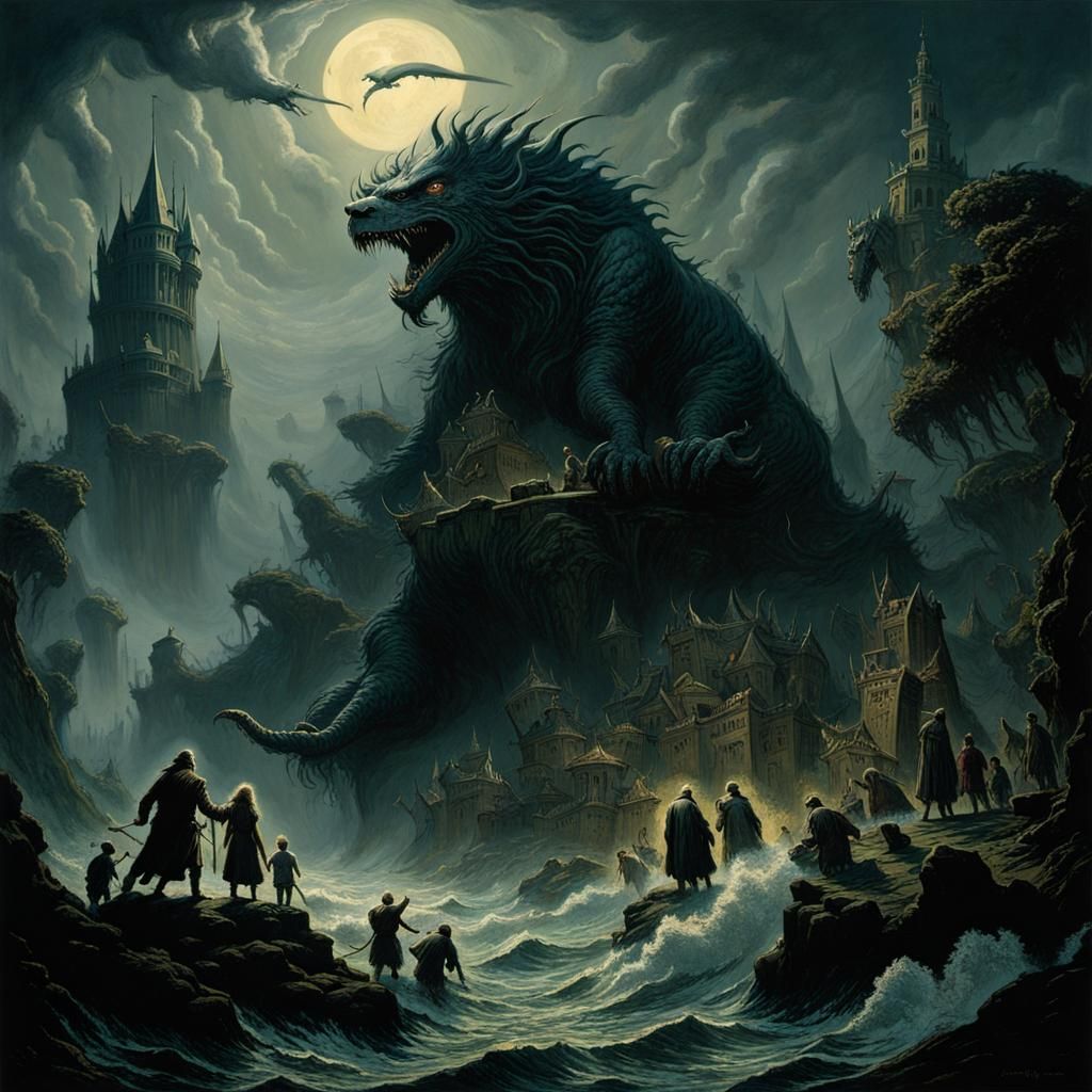 Island of Monsters and Humans in Horror Style