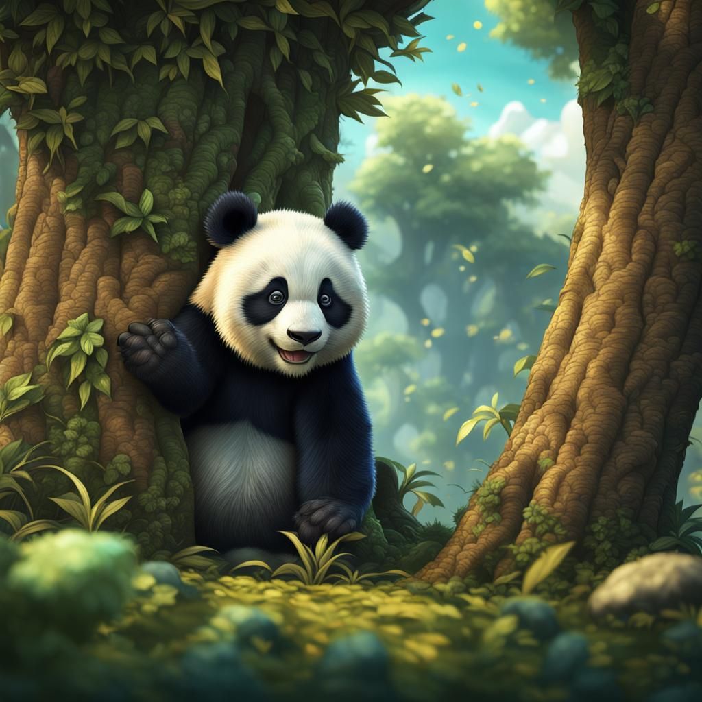 Cute Panda Playing Hide and Seek