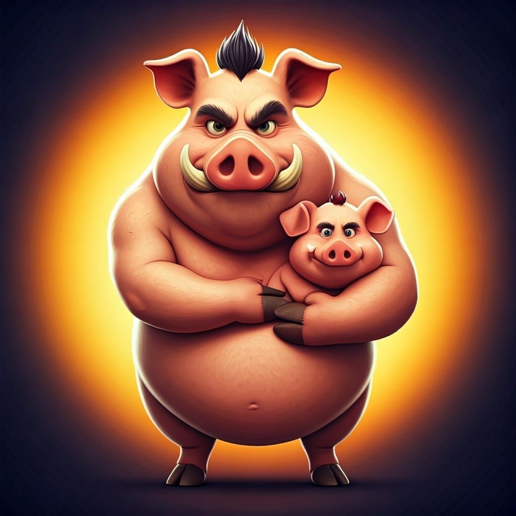 Heroic Pig Brother Guards Little Sister in Vibrant Fantasy S...