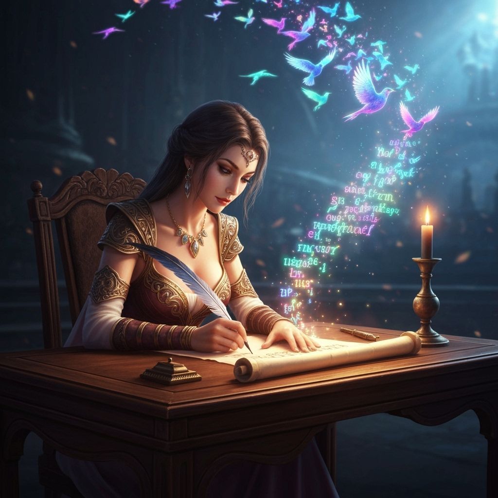 Fantasy Scribe Writes Magic Words into Flying Birds