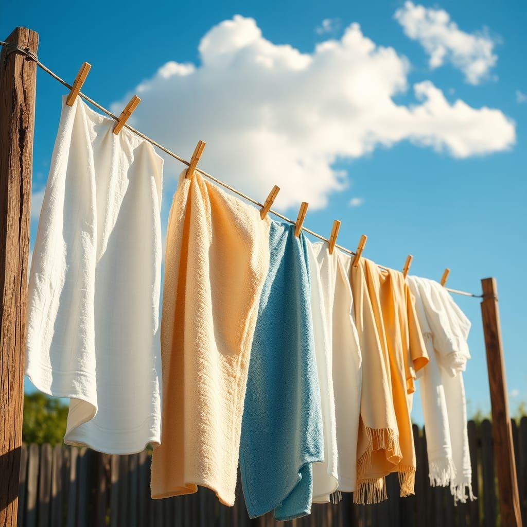 Fresh Laundry Swaying in Summer Breeze, Impressionist Style