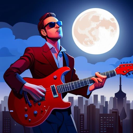 Futuristic Man Playing Guitar on City Palace