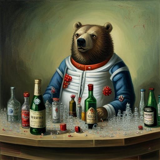 Surreal Bottle Bear in Grim Twisted Painting