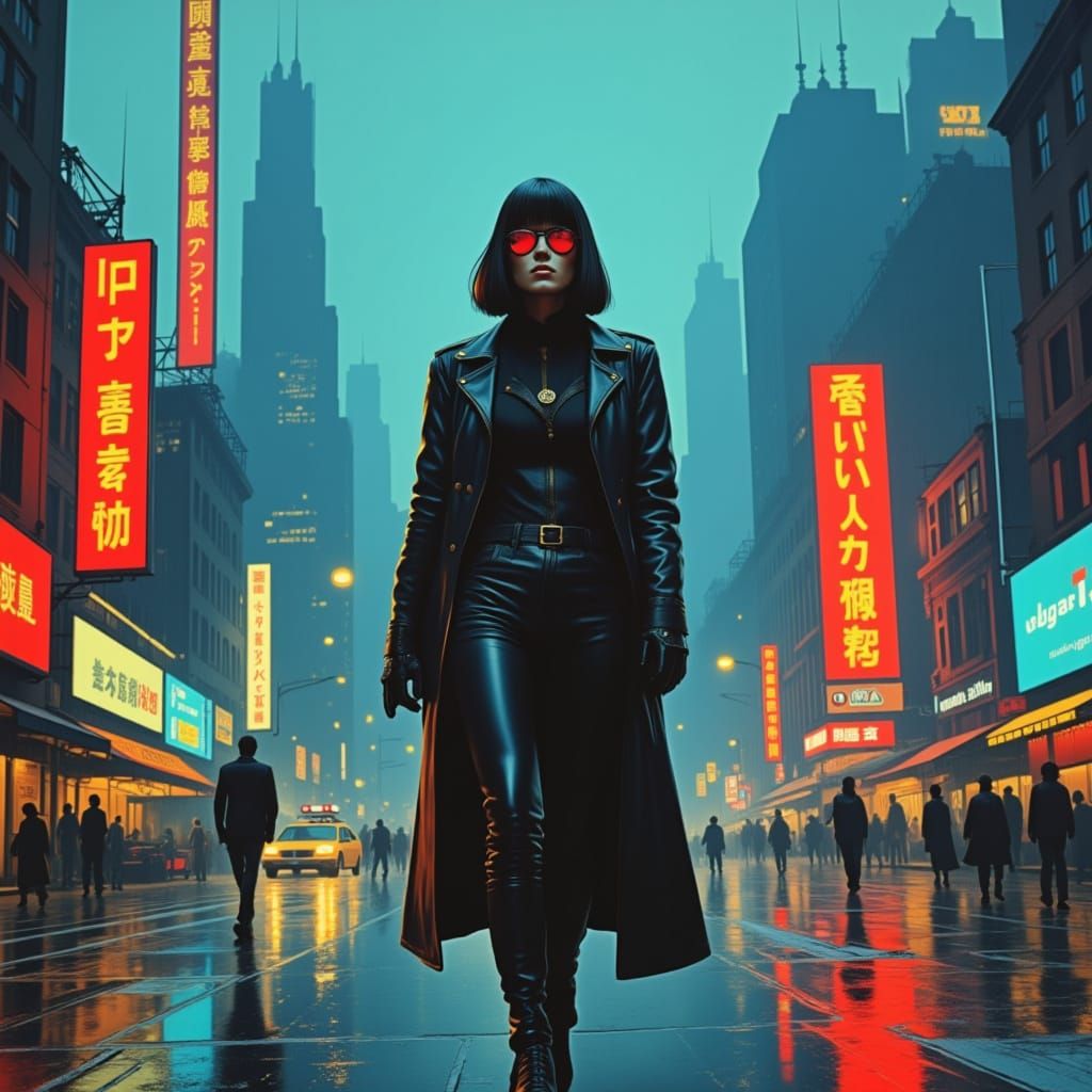 Cyberpunk Female Protagonist in Medieval Pulp Style