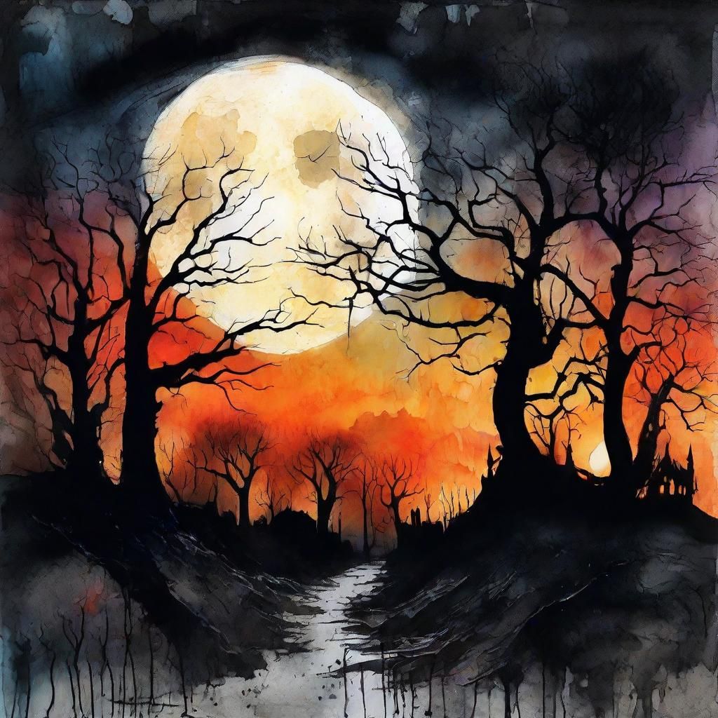 Moonlit Gothic City in Ruins: Dark Fantasy Landscape