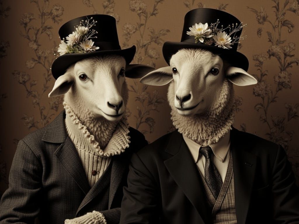 Elegant Sheep in Victorian Attire - Anthropomorphic Portrait...