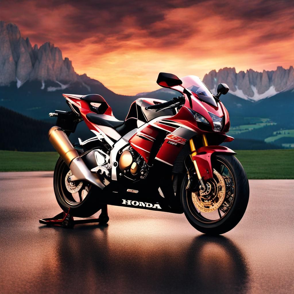 Honda Fireblade in Dolomites Sunset: Hyperrealistic Splash A...