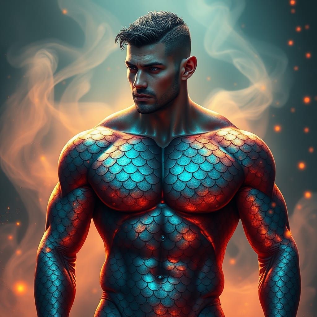Man Transformed: Iridescent Fish Scale Body Art