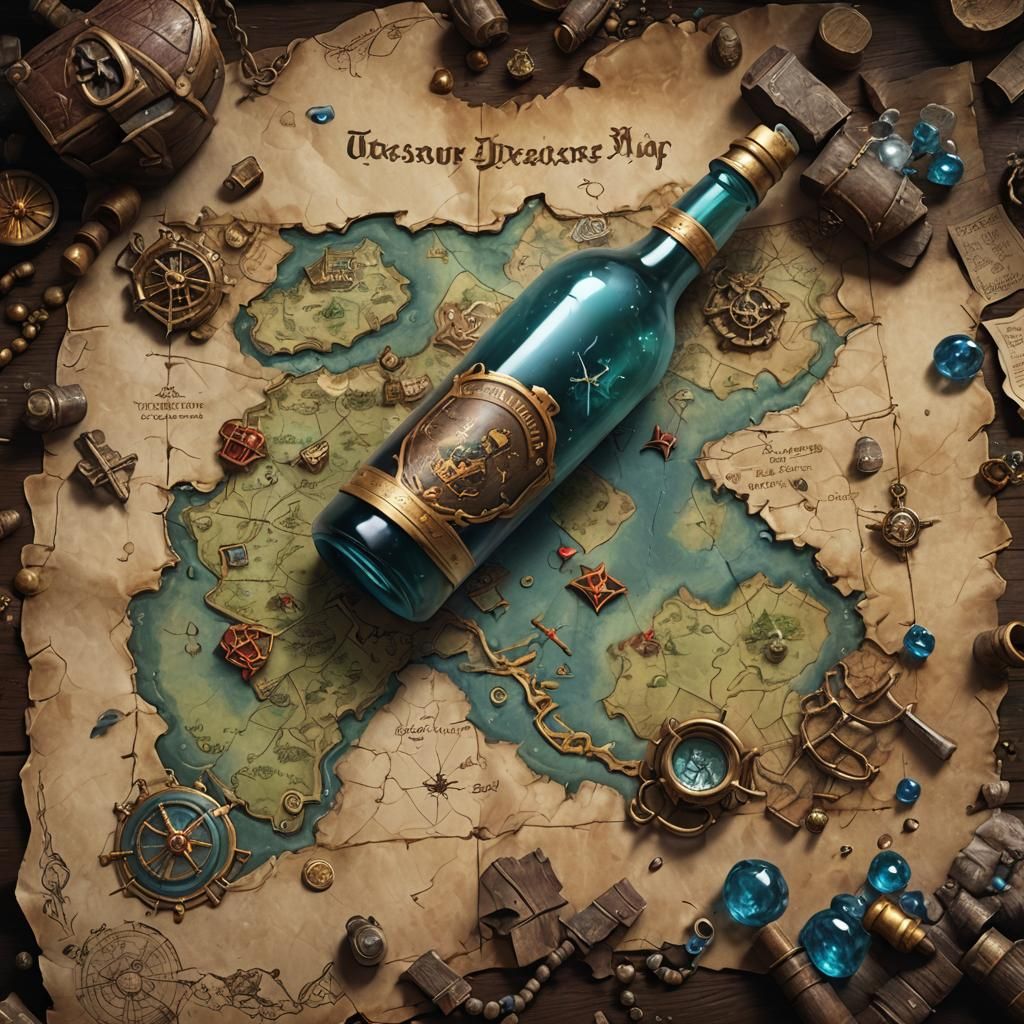 Treasure Map with Broken Bottle in Matte Painting