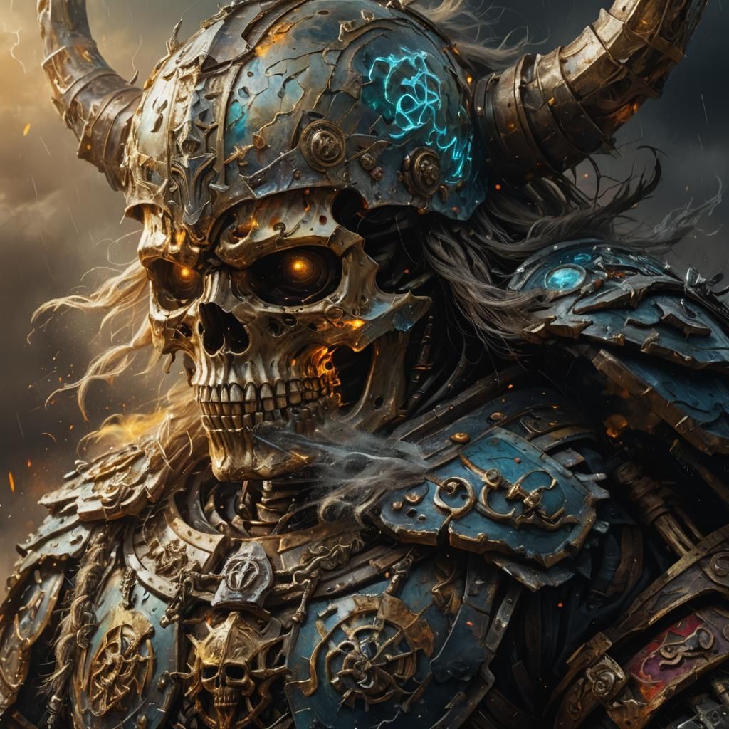 Skeleton Viking Warrior in Expressionist Oil Painting