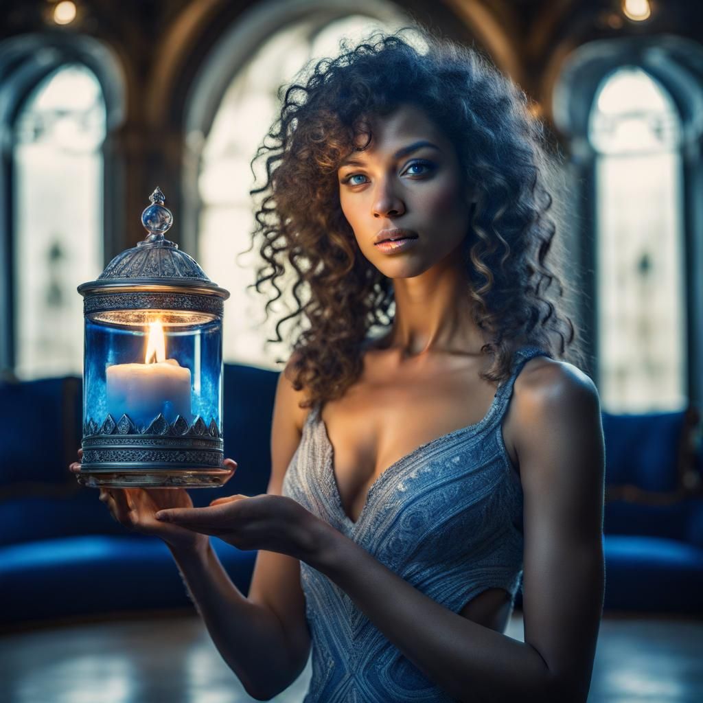 Hyperrealistic Model with Blue Flame Cylinder