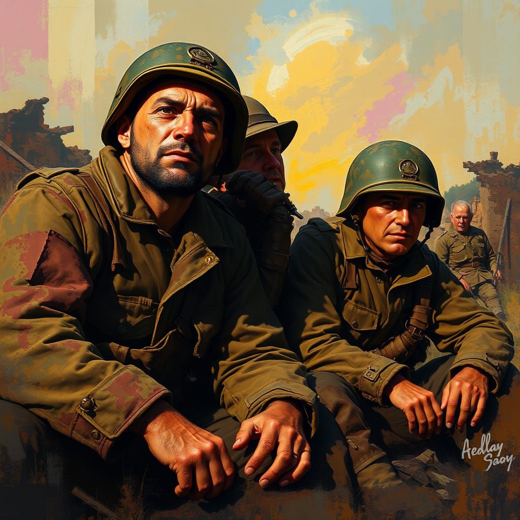 WWII Soldiers Share Moment of Respite Amidst Ruin in Hyperre...