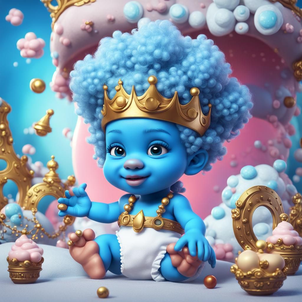 Baby Smurf Queen with Afro in Detailed Painting